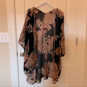 Boho Floral Burnout Velvet Duster